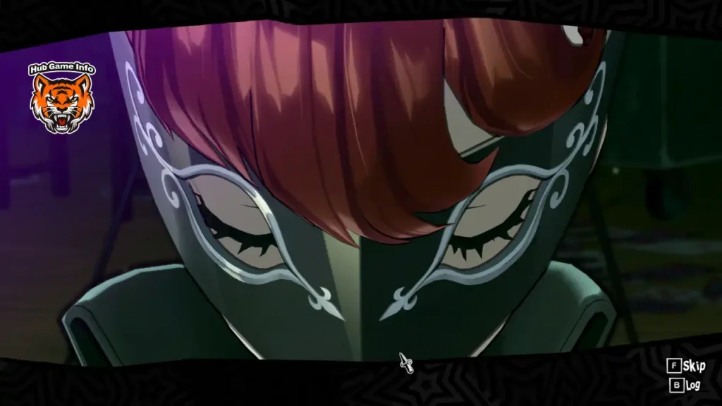 Kasumi close-up wearing her mask in Persona 5 Royal during a dramatic scene